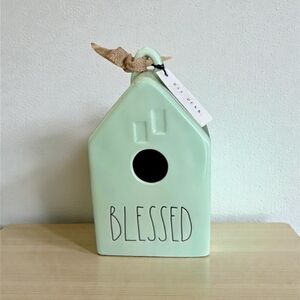 NEW Rae Dunn BLESSED Bird House in Mint Green with Burlap Bow